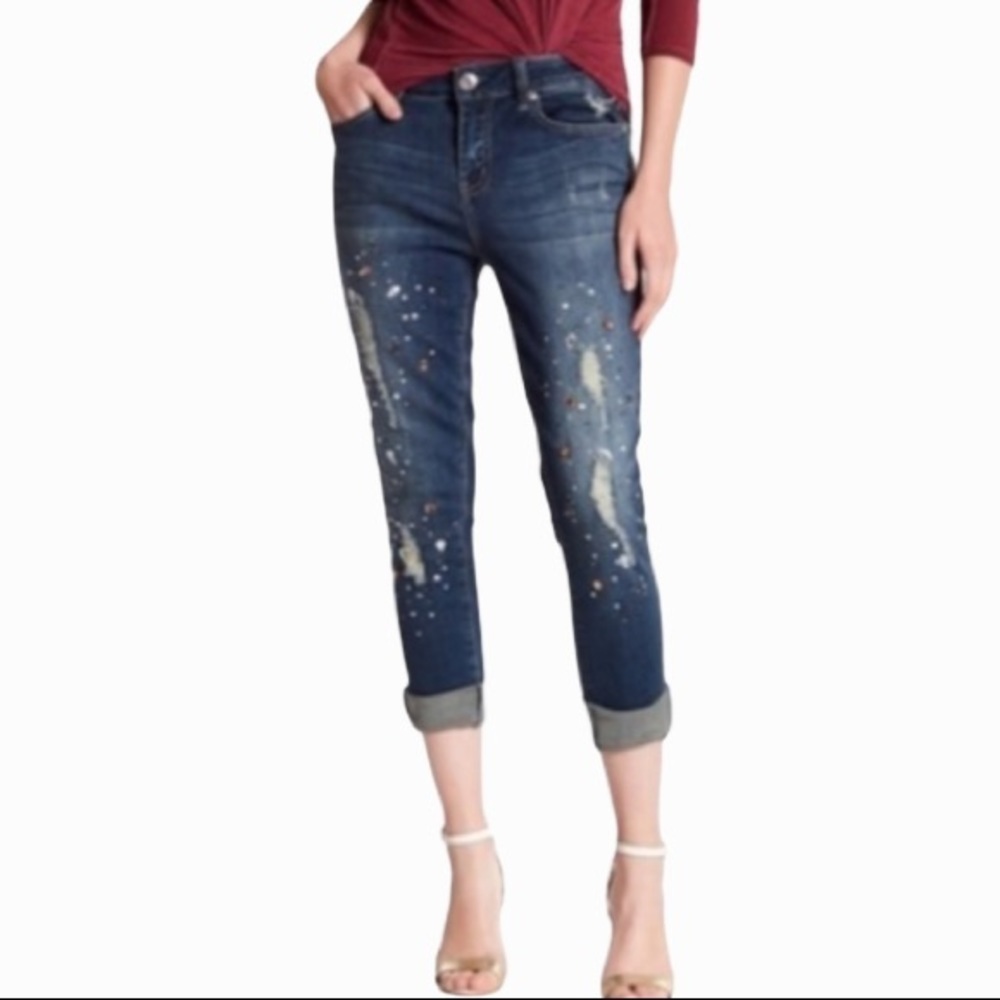 Seven7 Distressed Jewel Ankle Skinny Jeans 8